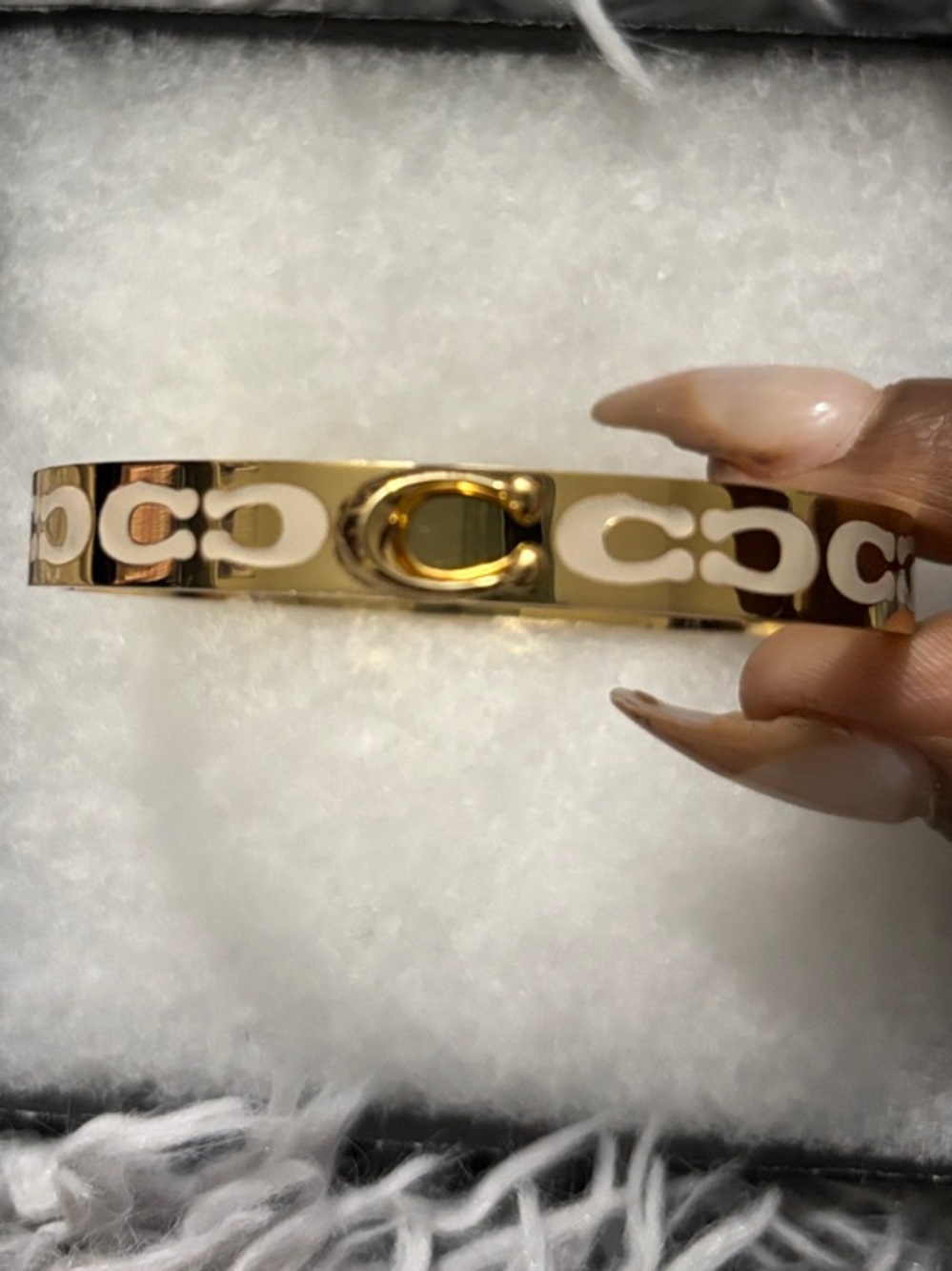Coach Gold Tone & Cream Logo Bangle Bracelet